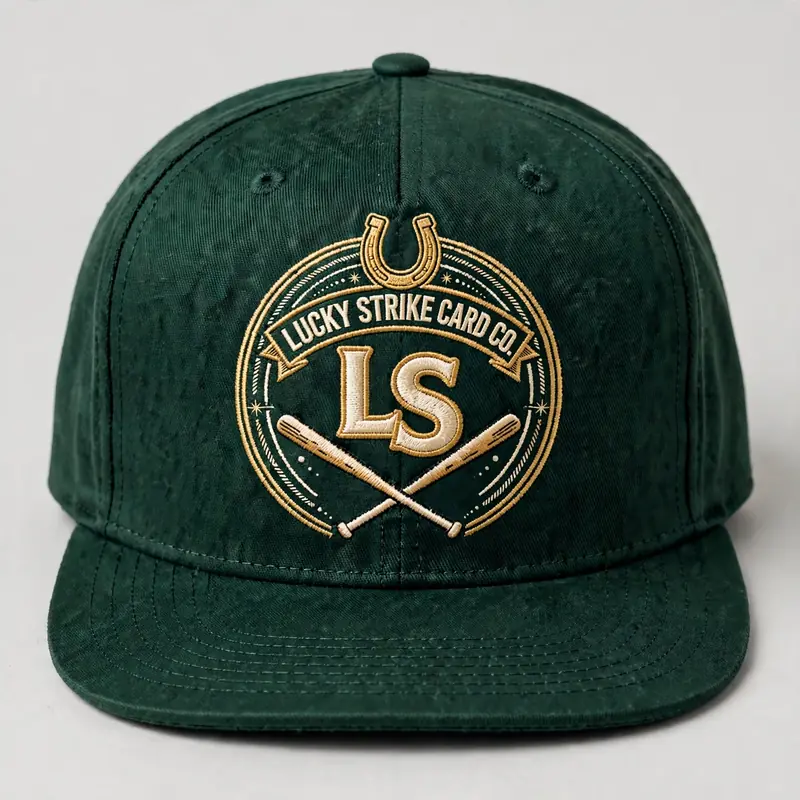 Forest green snapback with gold Lucky Strike badge