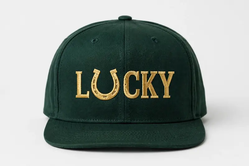 Forest green snapback with LUCKY and horseshoe U